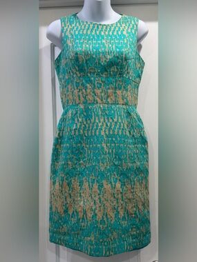 Just...Taylor Teal and Beige Jacquard Dress Size 2
